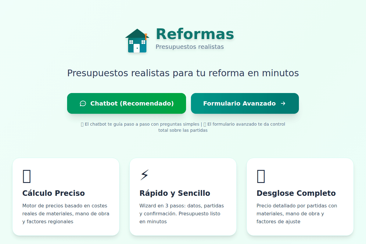 Captura de pantalla del sitio web Reformo Tu Casa Hoy