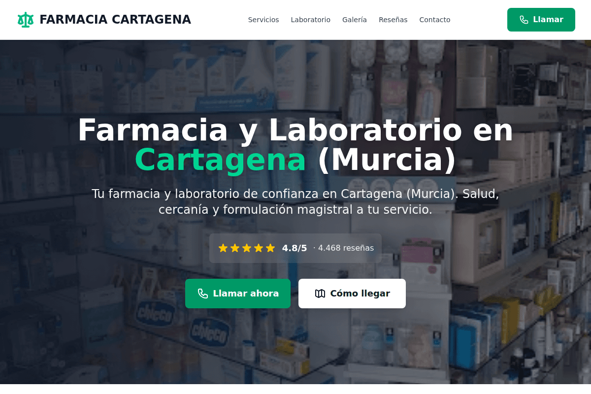 Captura de pantalla del sitio web Tu Farmacia Cartagena